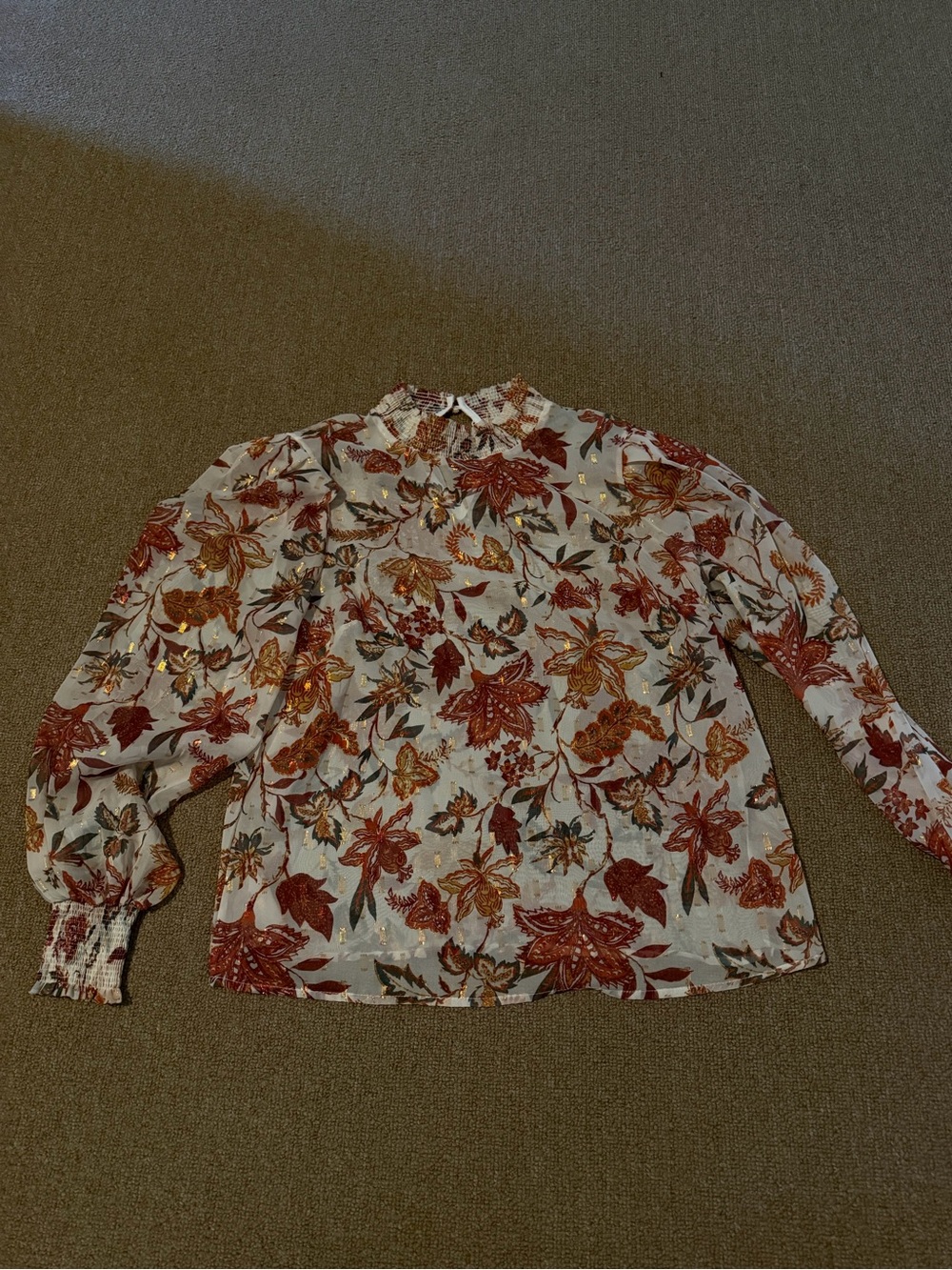 Floral Long-Sleeve Shirt in Cream and Rust NWOT